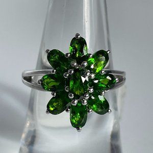 Premium Russian Diopside Floral Ring -- Size 5